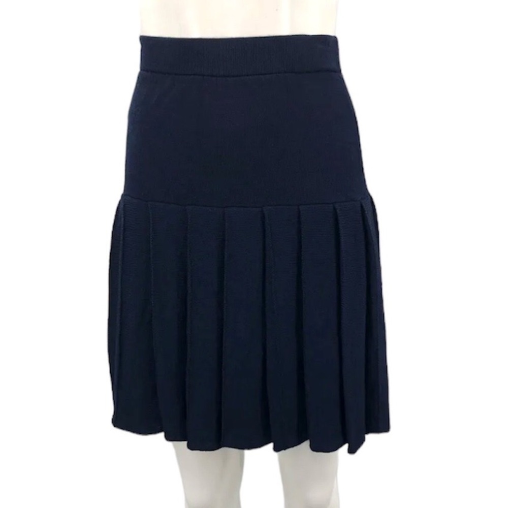 St. John Basics Santana Knit Drop Waist Pleated Skirt Navy Short Fit Flare Waist